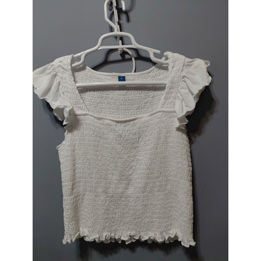 Old Navy White Smocked Calla Lilly Cap Sleeve Womens XL Cropped Top